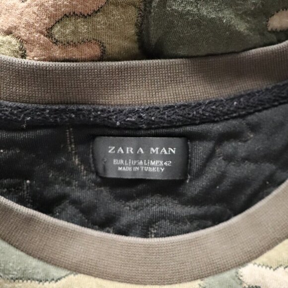 Zara Man Green Sz Lrg Camouflage Quilted Crewneck Stretch Pullover Sweater - Picture 7 of 8